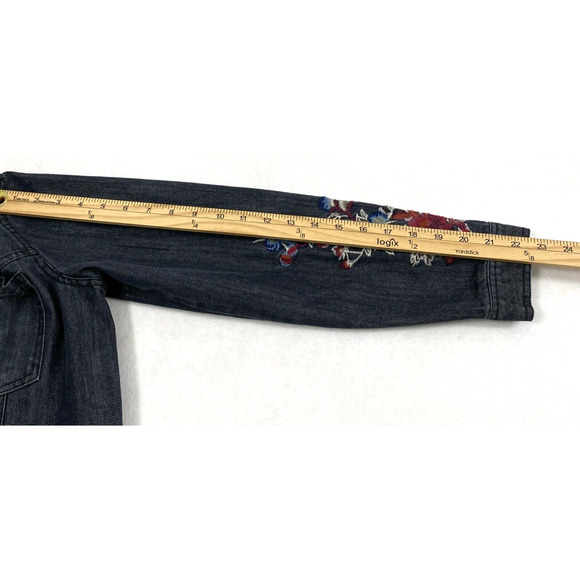 Hannah‎ Jean Jacket Womens Small Black Denim Floral Embroidered Button Down - Picture 8 of 15